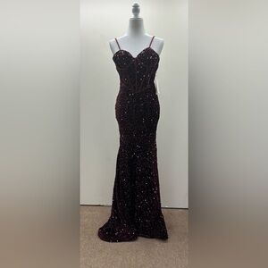 Maroon Sequin Corset Style Floor Length Prom/Wedding Gown